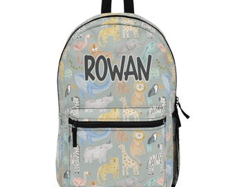 Personalized Backpack Watercolor Jungle Safari Animals Boys School Bag, Diaper Bag, Kids Backpack, Toddler Bag, Animal Print Bag