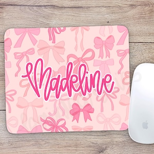 Personalized Pink Coquette Bow Mouse Pad | Office Decor | Christmas Gift | Coworker Gift | Computer Mouse Pad | Cute Mouse Pad