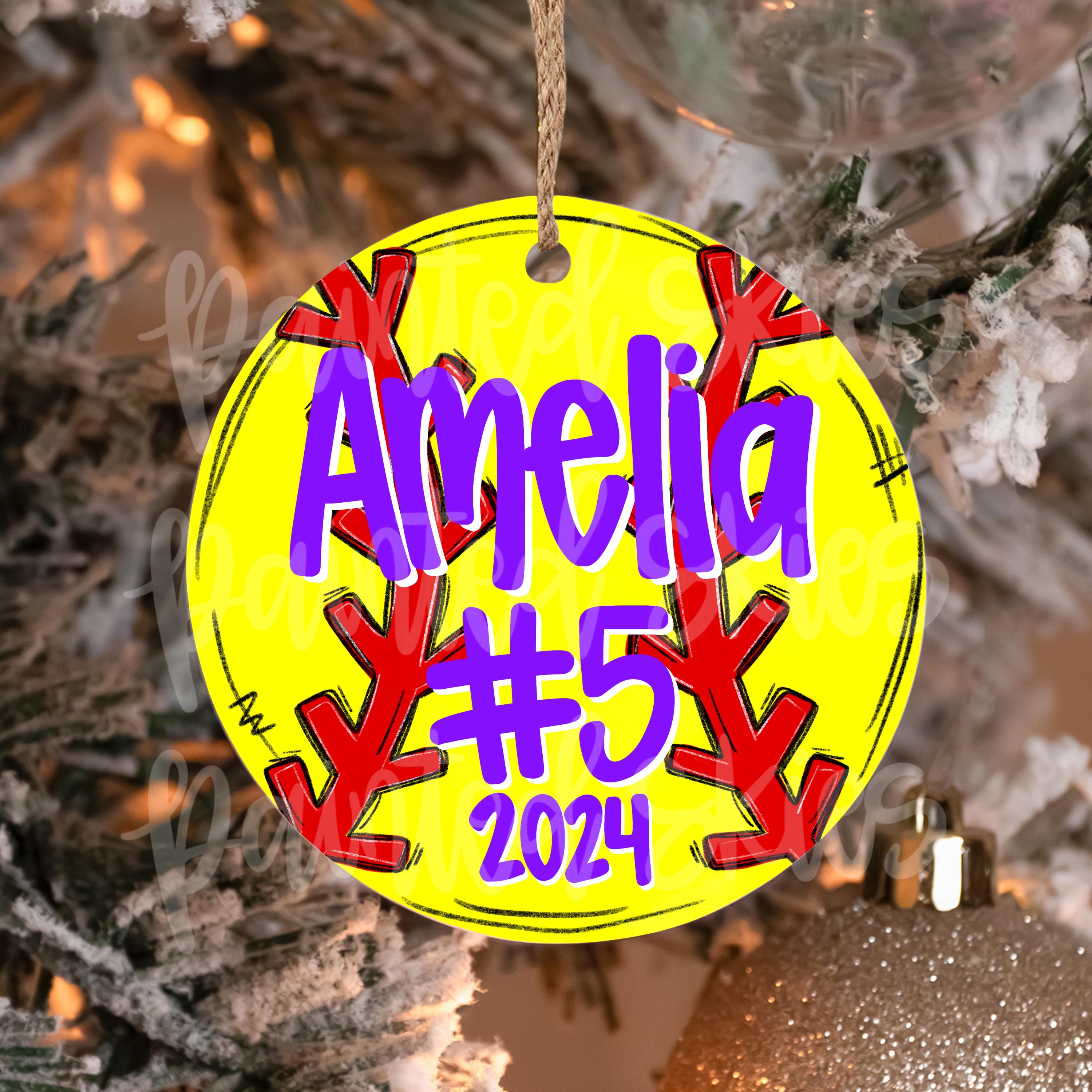 Personalized Softball Ornament | Custom Baseball Ornament | Christmas Ornament | Sports | Softball Theme Holiday Ornament Keepsake