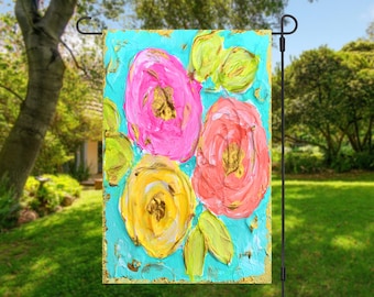 Floral Garden Flag | Yard Decor | Mother’s Day gift | RV Campsite Gift | Welcome Flag | Flowers | Yard Art | Outdoor Decor | Painted Flowers