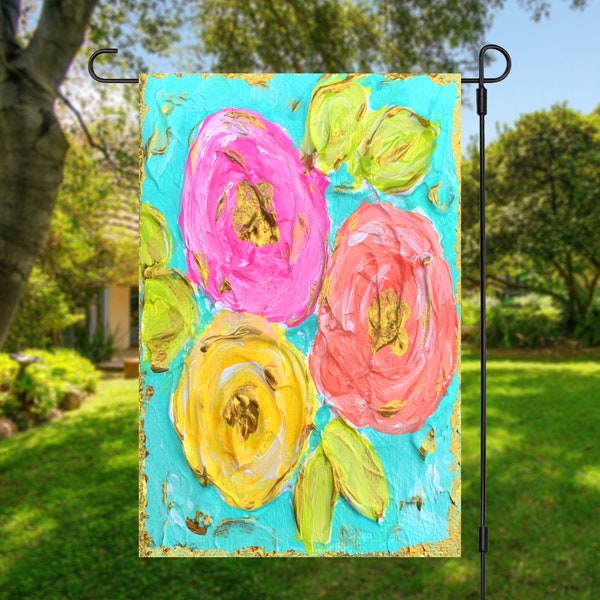 Floral Garden Flag | Yard Decor | Mother’s Day gift | RV Campsite Gift | Welcome Flag | Flowers | Yard Art | Outdoor Decor | Painted Flowers
