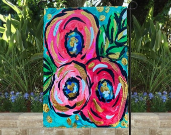 Floral Garden Flag | Yard Decor | Christmas gift | RV Campsite Gift | Welcome Flag | Flowers | Yard Art | Outdoor Decor | Painted Flowers