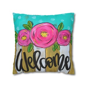 Floral Welcome Pillow Cover  | Decorative Pillow Cover | Home Decor | Throw Pillow Cover | Decorative Pillow