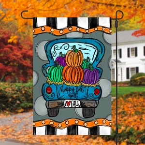 Fall Garden Flag | pumpkin Yard Decor | RV Campsite Gift | Welcome Flag | Fall Yard Art | Outdoor Decor | Happy Fall y’all | Pumpkin Truck