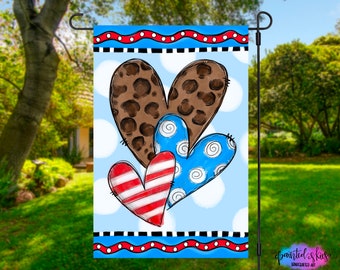 Patriotic Garden Flag | Yard Decor | Mothers Day gift | RV Campsite Gift | Welcome Flag | Summertime Yard Art | Outdoor Decor | Hearts | USA