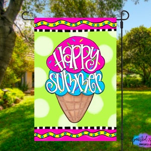 Summer Garden Flag | Ice Cream Yard Decor | Mothers Day gift | RV Campsite Gift | Welcome Flag | Summertime Yard Art | Outdoor Decor Beach