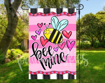 Garden Flag | Valentine Decor | Spring Yard Decor | RV Campsite Gift | Welcome Flag | Yard Art | Outdoor Decor | Bee Mine | Valentine’s Day