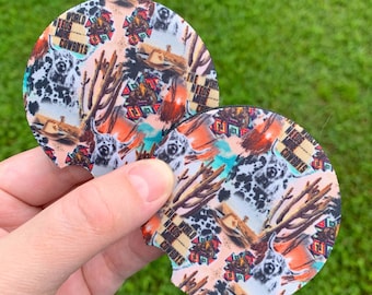 Western Cowboy Vibes collage set of 2 car coasters | new car Gift | Coworker Gift | Cute Car Accessory | Cup Holder Coaster | Birthday gift