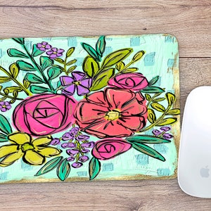 Colorful Painted Florals Mouse Pad | Home Office Decor | Desk Accessories | Coworker Gift | Computer Mouse Pad | Cute Mouse Pad | Classroom