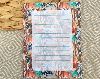 Western Illustrated Notepad | Lined Notepad | Writer Gift | To Do List | Desk Pad | Office Accessory | Teacher Gift | Unique Gift | Cowboy