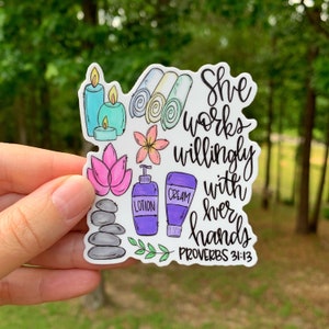 Massage Therapist Sticker | Laptop Sticker | Sticker Collector | Vinyl Car Decal | Chrisitan Sticker | proverbs 31:13 | masseuse | spa