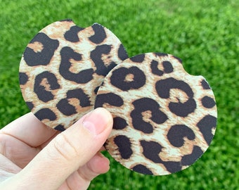 Leopard car Coaster | Set of 2 coasters | Easter Gift | Coworker Gift | Cute Car Accessory | Cup Holder Coaster | Birthday gift