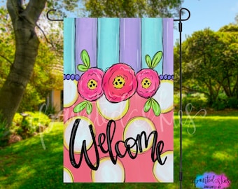 Garden decor | Yard Decor | garden flag | RV Campsite Gift | Welcome Flag | Flowers | Yard Art | Outdoor Decor | Welcome Sign For Yard