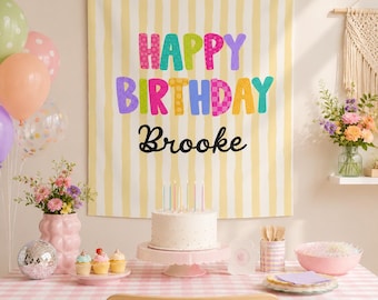 Personalized Happy Birthday Wall Tapestry, Custom Birthday Party Banner, Party Backdrop, Birthday Party Wall Hanging Decor