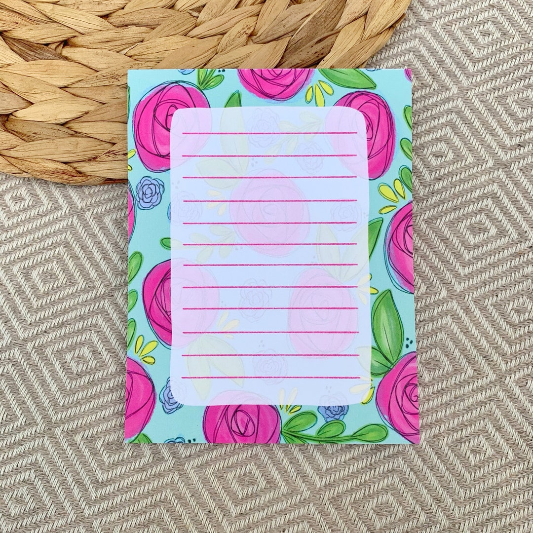 Pink Floral Illustrated Notepad | Lined | to Do List | Desk Pad ...