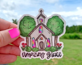 Christian Sticker | Laptop Sticker | Sticker Collector | Vinyl Sticker | Decal | Inspirational | watercolor church | amazing Grace