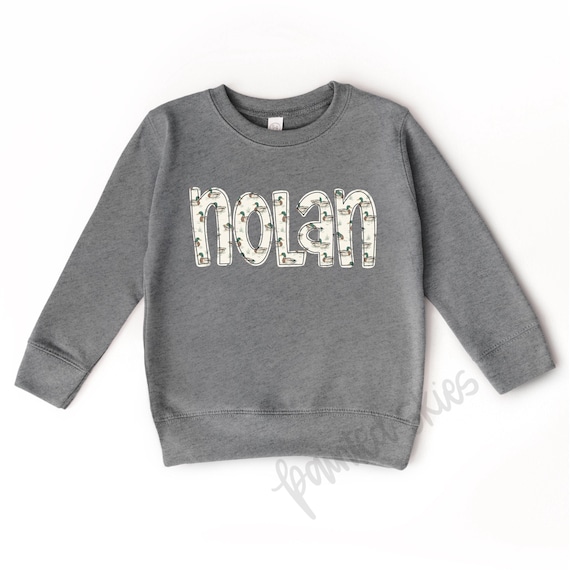 Kids Custom Sweatshirt | Personalized Name Sweatshirt | Pullover | Kids Crewneck Sweatshirt | faux Applique | Mallard Duck Name Sweatshirt