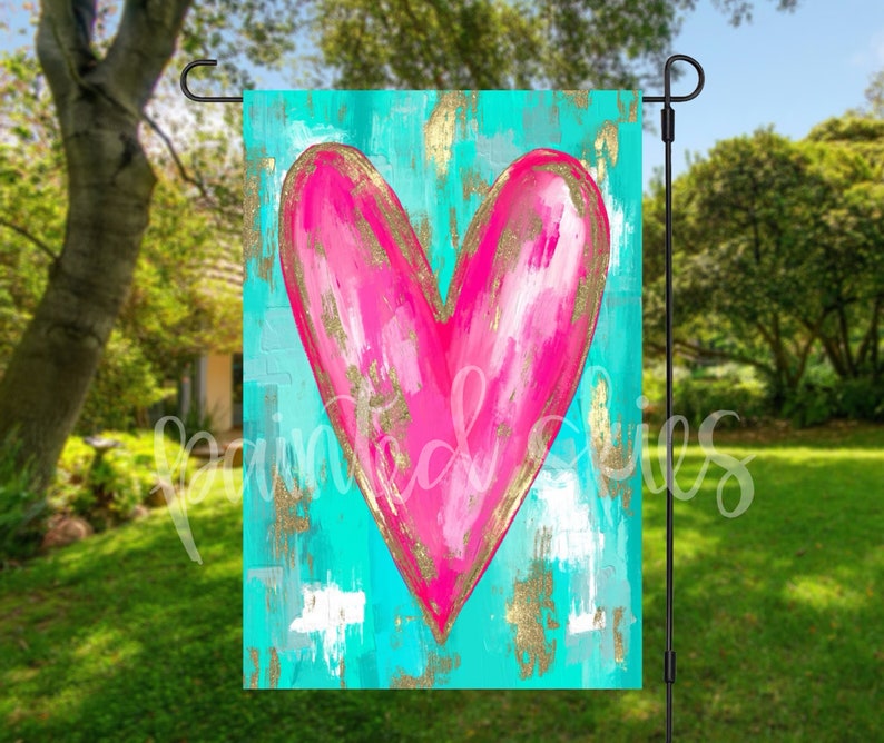 Garden Flag Valentine Decor Spring Yard Decor RV Campsite Gift Welcome Flag Yard Art Outdoor Decor Heart Valentines Day image 1