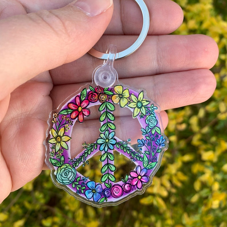 Floral Peace Sign Key Chain | Inspirational Keychain | Gift | Teacher ...