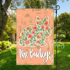 Personalized Easter Garden Flag | Easter Decor | Spring Yard Decor | Welcome Flag | Yard Art | Outdoor Decor | floral bunny | custom flag
