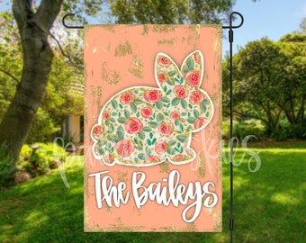 Personalized Easter Garden Flag | Easter Decor | Spring Yard Decor | Welcome Flag | Yard Art | Outdoor Decor | floral bunny | custom flag
