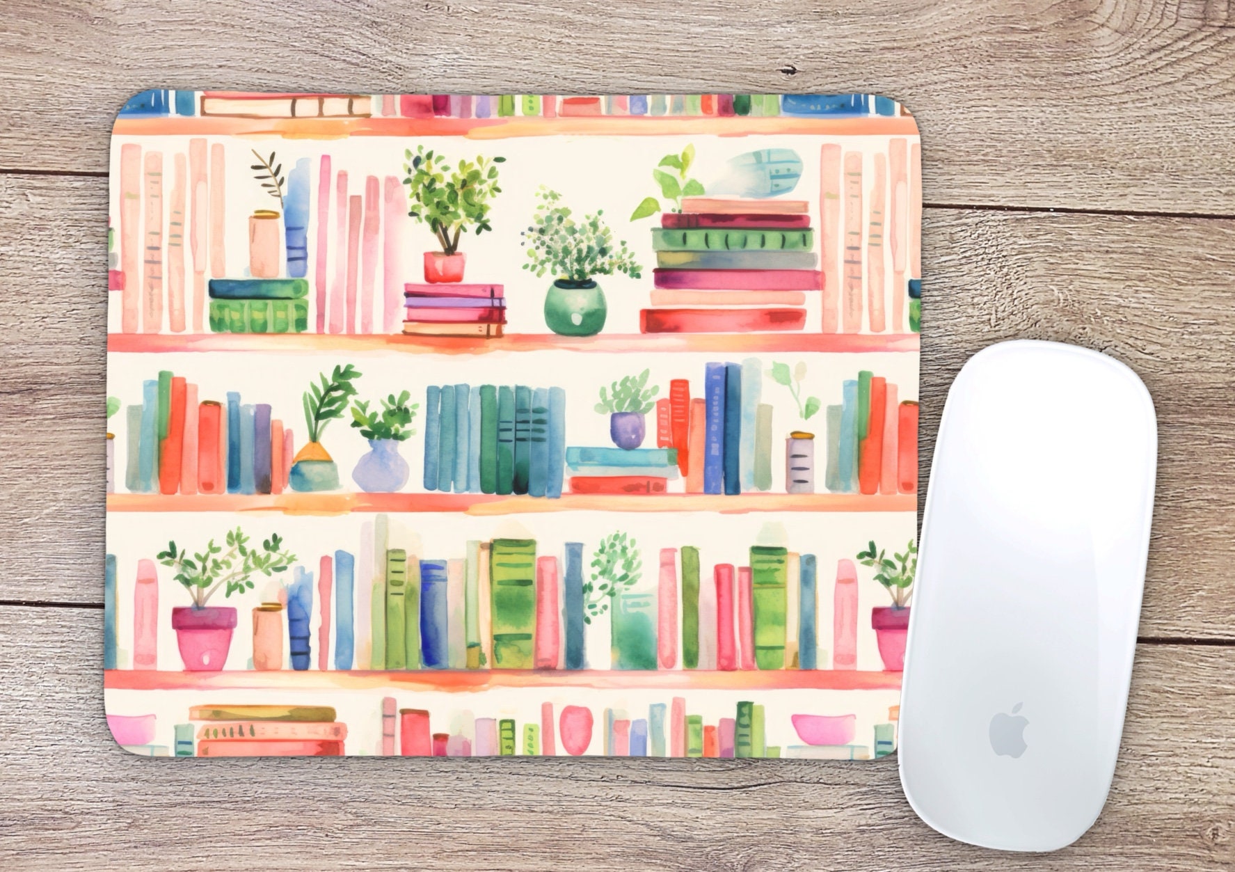 Mouse Pad | Home Office Decor | Desk Accessories | bookish Gift | Coworker Gift | Computer Mouse Pad | Cute Mouse Pad | watercolor bookshelf