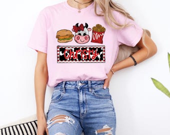 Custom Chicken Cow Short Sleeve Comfort Colors Tee | long sleeved top | graphic tee | waffle fries | chicken nuggets