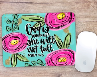 Christian Mouse Pad | Office Decor | Desk Accessories | Coworker Gift | Computer Mouse Pad | Cute Mouse Pad | Bible verse | painted florals