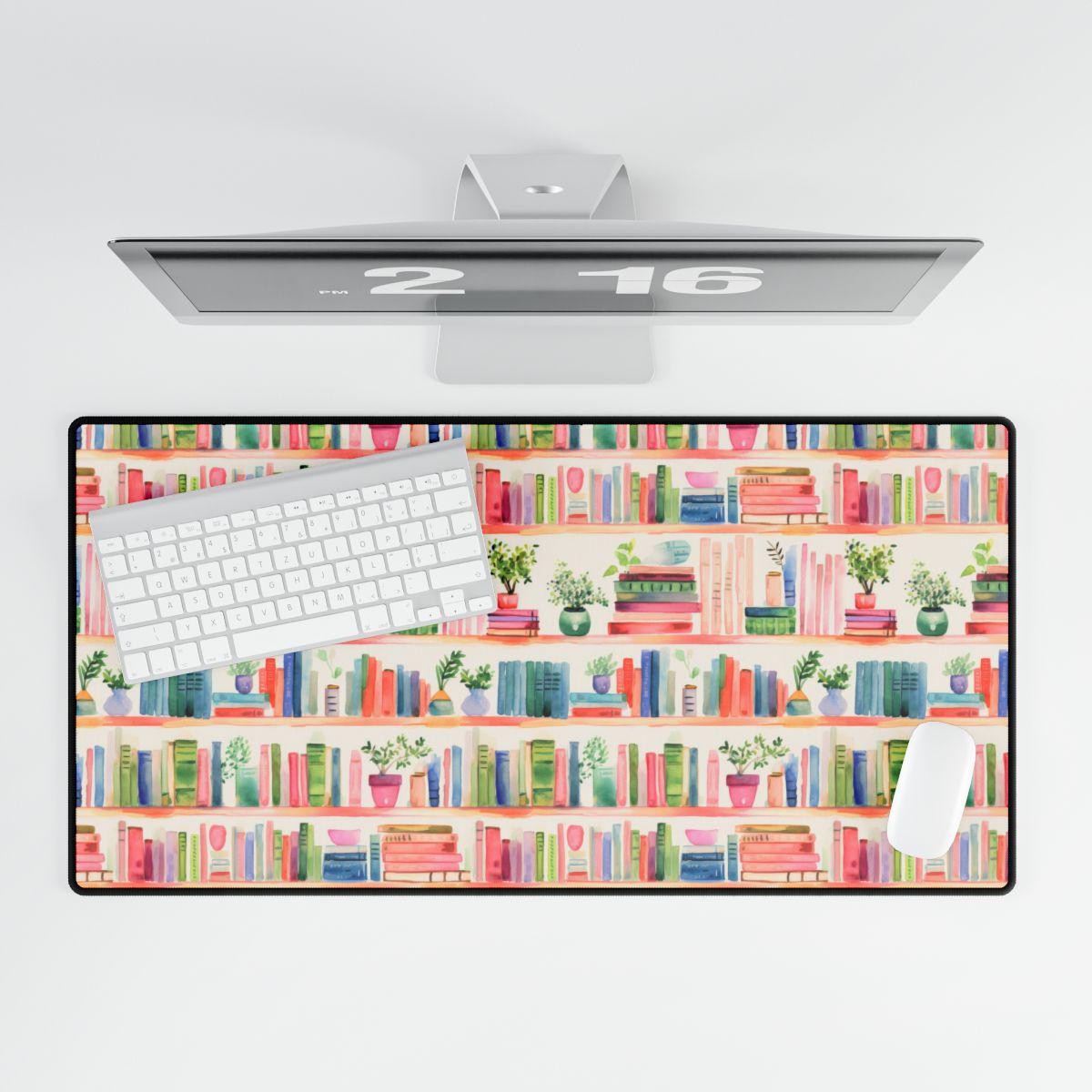 Watercolor Book Shelf Desk Mat | Desk Accessory | Pretty Desk Pad | Mat For Desk | Desk Topper | Trendy Workspace | Cute Desk Mat | bookish