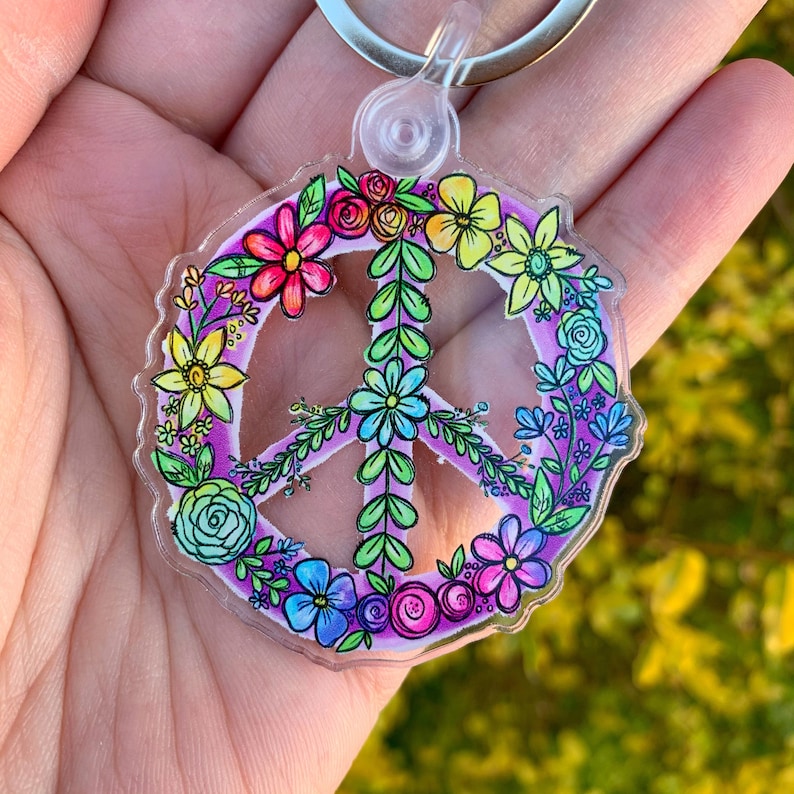 Floral Peace Sign Key Chain | Inspirational Keychain | Gift | Teacher ...