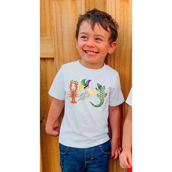 Mardi Gras Animals Toddler t-shirt | cute tshirt | graphic tee | children | kids | shirt for baby | children | Nola | parade | Crawfish