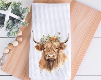 Highland Cow Kitchen Dish Towel | cow kitchen decor | House warming gift | kitchen hand towel | farmhouse kitchen | farm towel