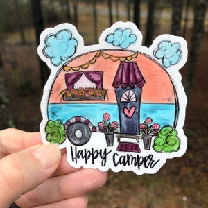 Happy Camper Sticker | Laptop Sticker | Sticker Collector | Vinyl Sticker | Car Decal | camp | Cute camper Decal | Gift for camping lover