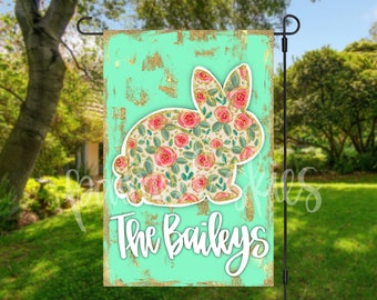 Personalized Easter Garden Flag | Easter Decor | Spring Yard Decor | Welcome Flag | Yard Art | Outdoor Decor | floral bunny | custom flag