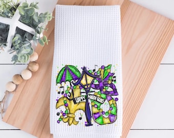 Mardi Gras Kitchen Dish Towel | kitchen decor | House warming gift | kitchen hand towel | Tea Towel | Nola | hostess gift idea