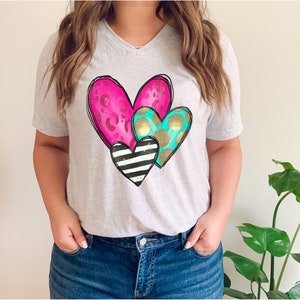 Valentine tshirt | women&#39;s graphic tee | Valentine&#39;s Day | whimsical hearts | leopard | glitter