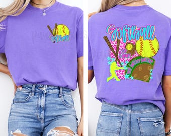 Preppy Softball Comfort Colors T-shirt | Womens Oversized shirt | cute softball shirt | softball mama t-shirt