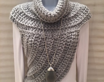 Hand crocheted Katniss Inspired Cowl Wrap Top, Huntress Cowl, Asymmetric Vest