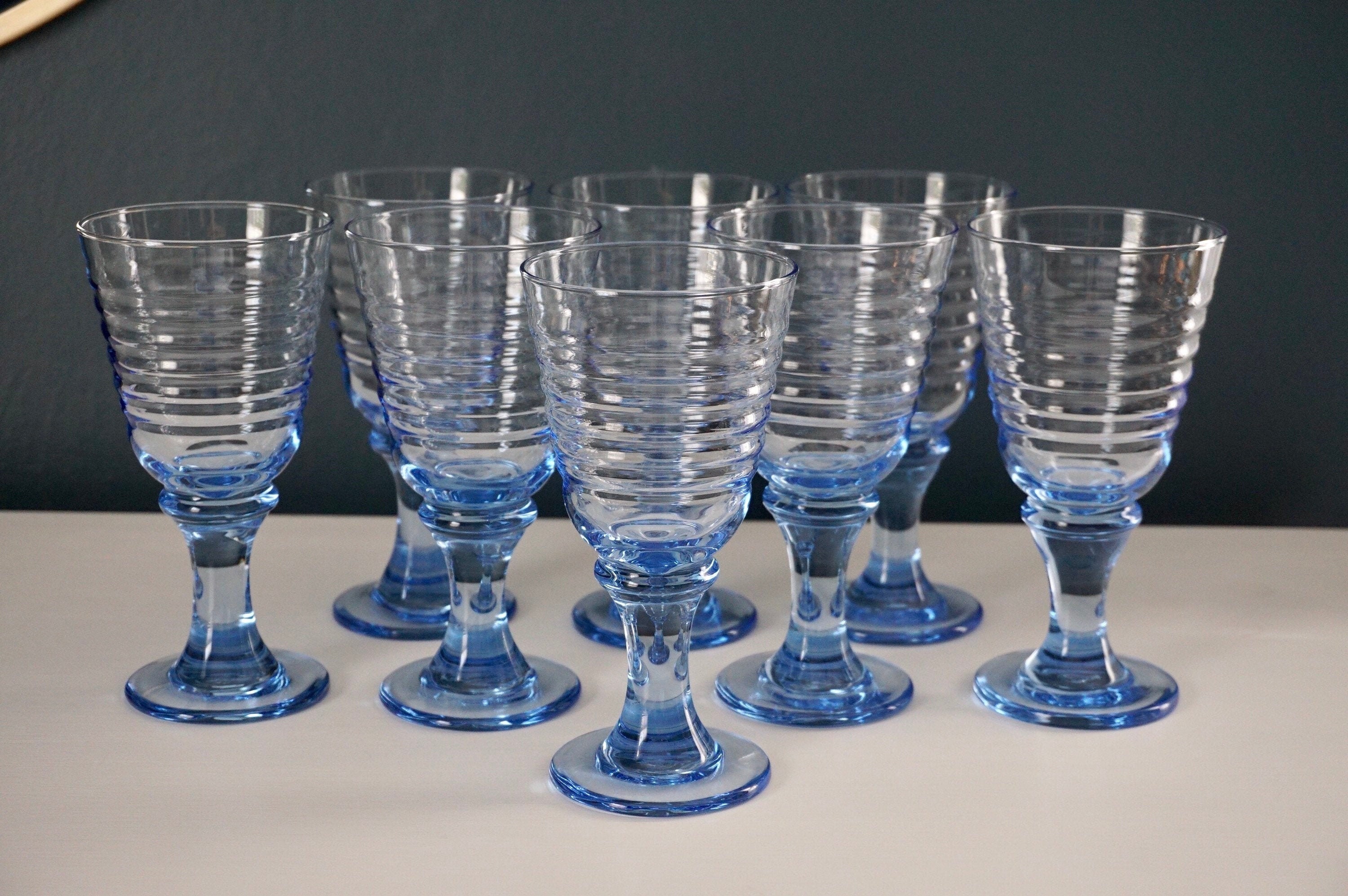 Blue Glassware Set of 8 Vintage Clear Blue Glasses Etsy