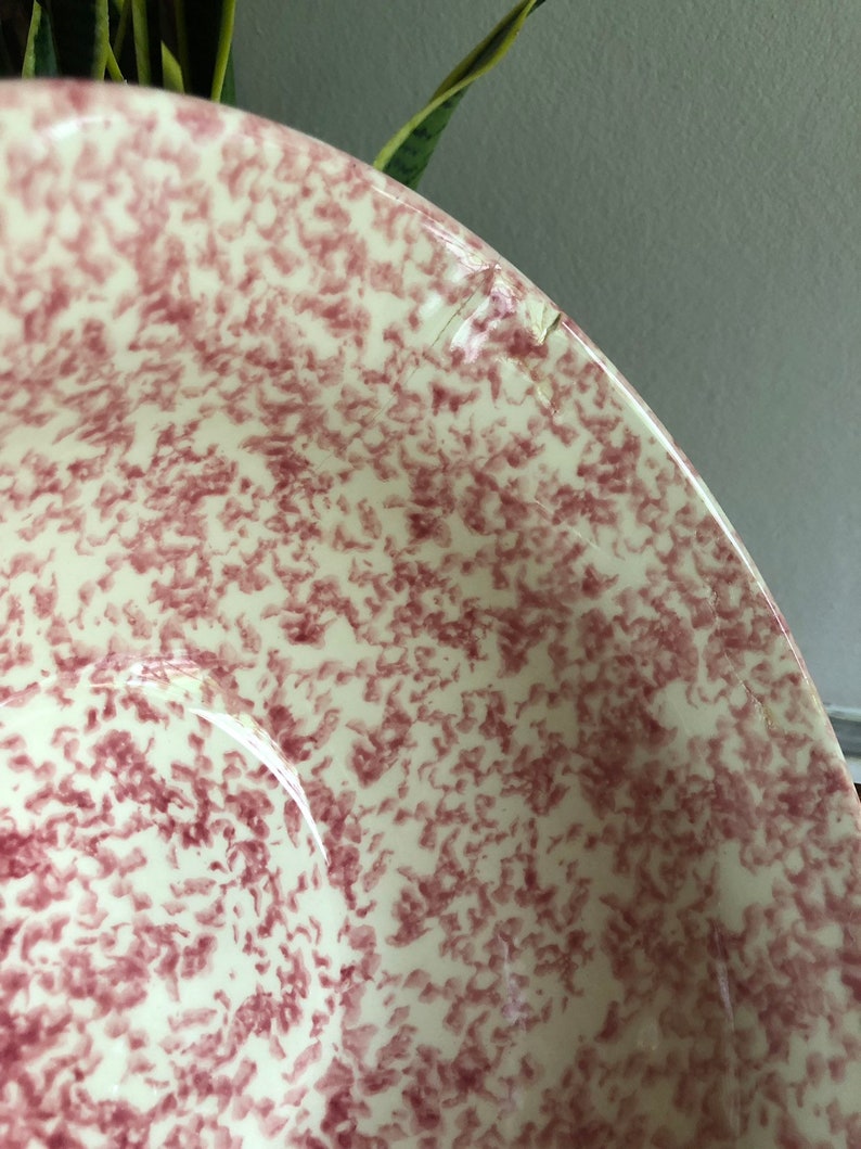 Farmhouse Shabby Chic Kitchen Decor Friendship Pottery Pink Sponged Bowl Roseville Ohio Pink Sponged Vintage Stoneware Mixing Bowl