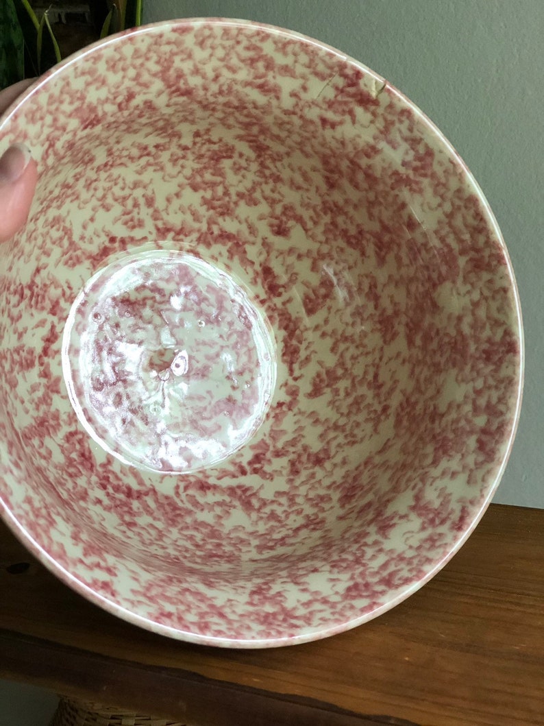 Farmhouse Shabby Chic Kitchen Decor Friendship Pottery Pink Sponged Bowl Roseville Ohio Pink Sponged Vintage Stoneware Mixing Bowl