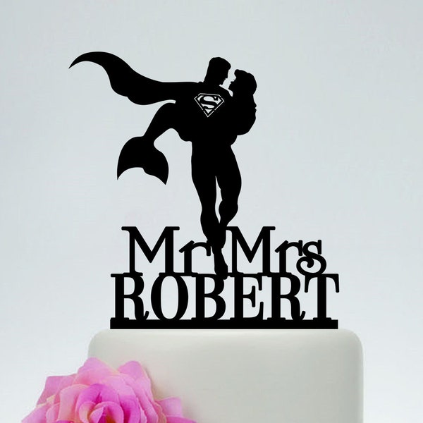 Super Hero Wedding Cake Topper, Little mermaid Cake Topper, Super Hero Theme Decor, Mr and Mrs Cake Topper, Custom Cake Topper C174