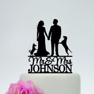 Mr And Mrs Cake Topper With Last Name And Pet,Wedding Cake Topper,Unique Cake Topper,Bride And Groom Topper,Custom Cake Topper C095