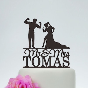 Muscle Man And Woman Silhouette,Wedding Cake Topper,Custom Cake Topper, Mr And Mrs Cake Topper,Bodybuilding Topper, Funny Topper C133