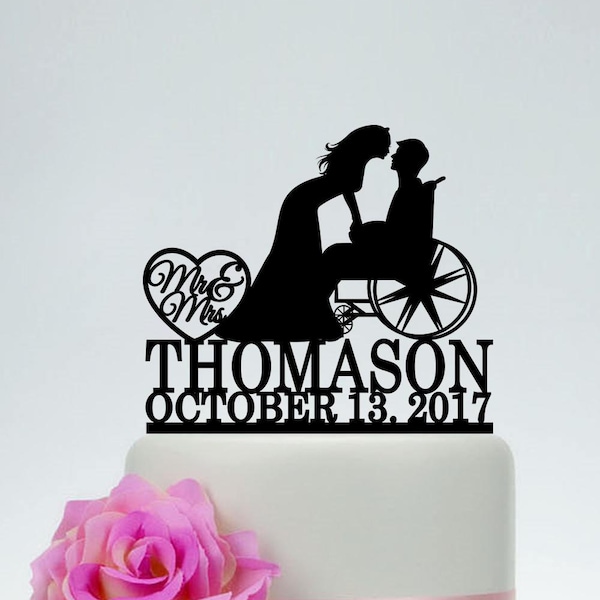 Wheelchair Wedding Cake Topper,Mr and Mrs Cake Topper With Surname,Groom in Wheelchair,Custom Cake Topper,Personalized Cake Topper C189