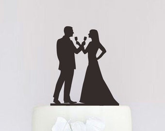 Wedding Cake Topper,Drinking Couple Silhouette,Groom and Bride Topper,Wedding Decoration,Custom Cake Topper,Unique Cake Topper P105