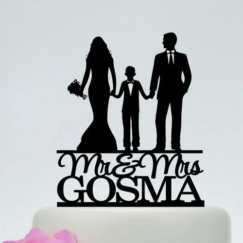 YAMI COCU Wedding Cake Topper - Bride, Groom & Little Girl Silhouette, Rustic Family Decor | Food Safe Acrylic Keepsake - View #5