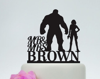 Hulk and Black Widow Cake Topper, Wedding Cake Topper,Mr and Mrs Cake Topper With last name,Superhero Cake Topper,Avengers,Hero Wedding C138