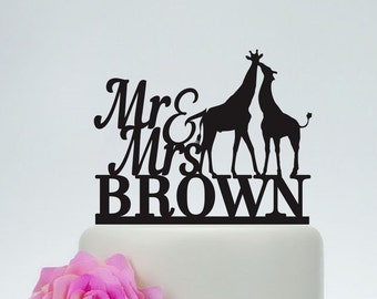 Giraffe Wedding Cake Topper,Mr and Mrs Cake Topper With Surname,Animal Cake Topper,Custom Cake Topper,Personalized Cake Topper C150