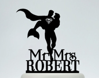 Super Hero Wedding Cake Topper, Little mermaid Cake Topper, Super Hero Theme Decor, Mr and Mrs Cake Topper, Custom Cake Topper C174